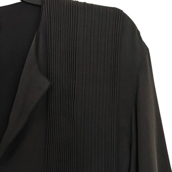 Vince Silk Pintuck Pleats Shift Dress Womens Size 4 Black V-Neck Long Sleeves - Picture 3 of 13